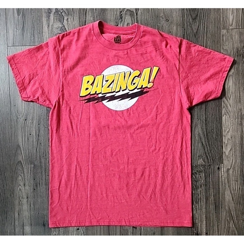 Unisex The Big Bang Theory Warner Bros Bazinga! Crew Neck Red T-Shirt | L